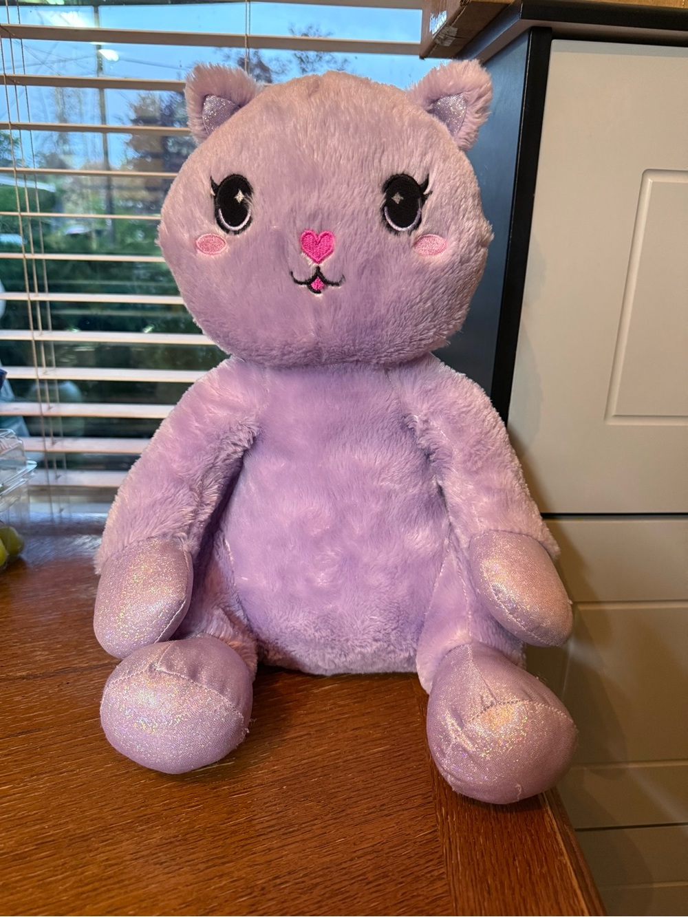 Your Zone Purple Cat Plush Shimmer Glitter Paws Lavender Kitten Stuffed Toy